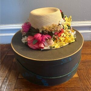Vintage CHRISTIAN DIOR CHAPEAUX art deco floral hat w/ box + orig receipt (1966